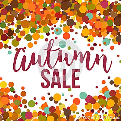 Fall Sale promo label. Autumnal confetti template for banner, poster, certificate. Vector illustration EPS10 Vector Illustration