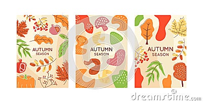 Fall scenery abstract posters template set Vector Illustration