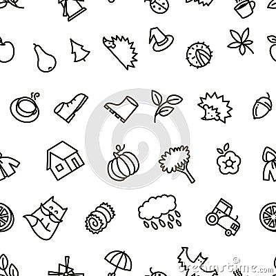 Fall season balck and white cute vector seamless pattern Vector Illustration