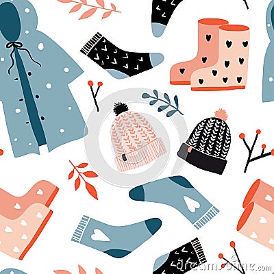 Fall season clothing and accessories. Vector Illustration