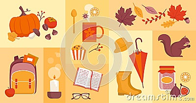 Fall season icons set Vector Illustration