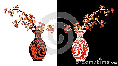 Autumn season maple branches in vase vector design set Vector Illustration