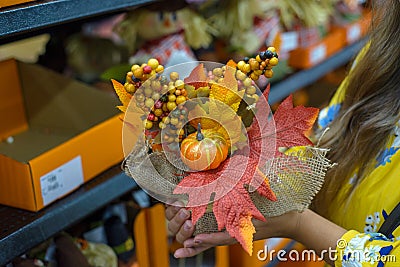 Fall seasonal decorative objects. Stock Photo