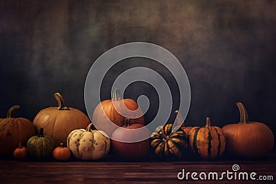 wooden wood autumn season background halloween fall nature leaf orange pumpkin. Generative AI. Stock Photo
