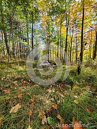 Fall tent camping Stock Photo