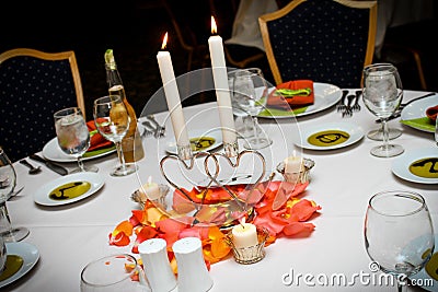 Fall Theme Wedding Reception Guest Table Stock Photo