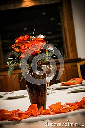 Fall Theme Wedding Reception Guest Table Stock Photo