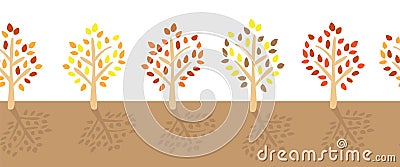 Fall trees with colorful leaves seamless vector border. Autumn tree silhouettes. Flat modern repeating nature pattern Vector Illustration