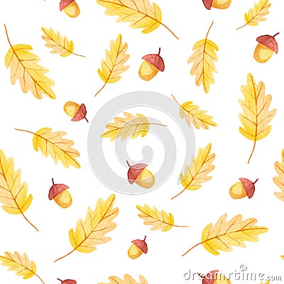 Fall vibes. Acorn and yellow leaf seamless pattern. Stock Photo