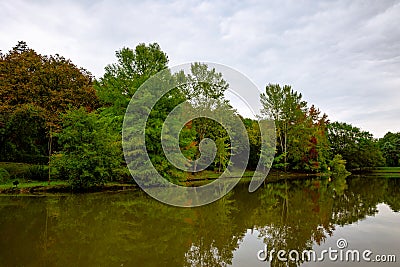 Fall view. Pond in the forest at autumn. Ataturk Arboretum in Istanbul Stock Photo