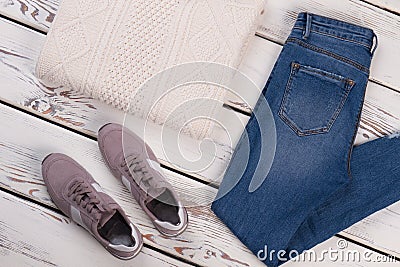 Fall-winter women`s outfit Stock Photo