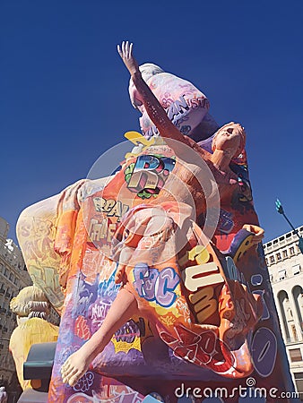 Valencia Cityhall Fallas before pandemic Editorial Stock Photo