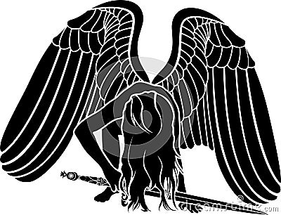 Fallen angel with sword Vector Illustration