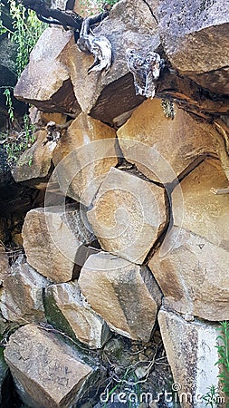 Fallen Basalt showing hexagonal cross section shape Stock Photo