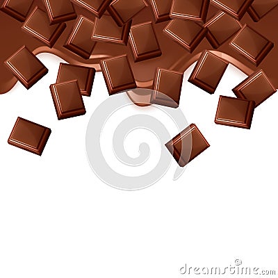 Fallen black chocolate bars isolated on white background. Vector Illustration