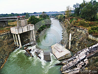 Fallen bridge Stock Photo