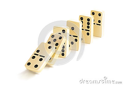 Fallen domino tiles raw. Realistic vector domino effect. Graphic illustration isolated on white background. White bones board game Cartoon Illustration