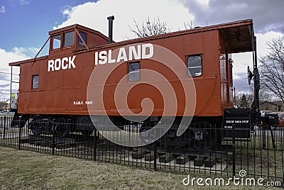 Fallen Flag Rock Island Caboose that commemorates the history of the Rock Island line Editorial Stock Photo