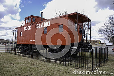 Fallen Flag Rock Island Caboose that commemorates the history of the Rock Island line Editorial Stock Photo
