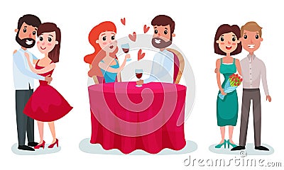 Fallen in Love Couples Dating Vector Illustration Set Vector Illustration