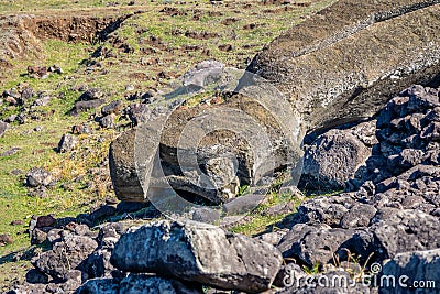 Fallen Moai Statues at Ahu Akahanga - Easter Island, Chile Stock Photo