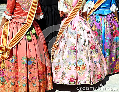 Falleras costume fallas dress detail from Valencia Stock Photo