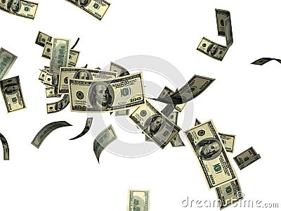 Falling 100 dollar bills Stock Photo