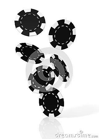Falling black casino chips. 3D Illustration Stock Photo