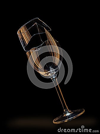 Falling broken wine glass Stock Photo