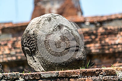 Falling Buddha head Stock Photo