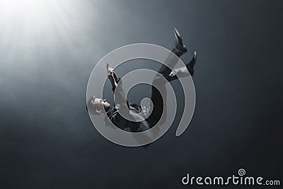 Falling business man 3d illustration on dark backgrounds Cartoon Illustration