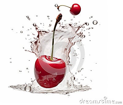 falling cherry in juice splash, yogurt or juice packaging mockup, ai generative Stock Photo