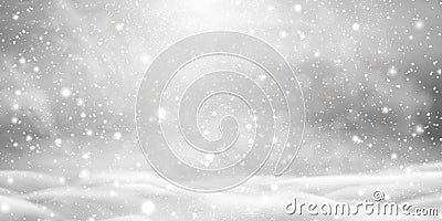 Falling Christmas beautiful snow with snowdrifts isolated on transparent background. Grey shiny poster with winter Vector Illustration