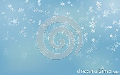 Falling Christmas snowflakes on blue background. Merry Christmas background. Winter season. Vector illustration. EPS 10 Vector Illustration