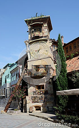 Falling clock tower of Tbilisi's puppet theatre,Georgia Editorial Stock Photo