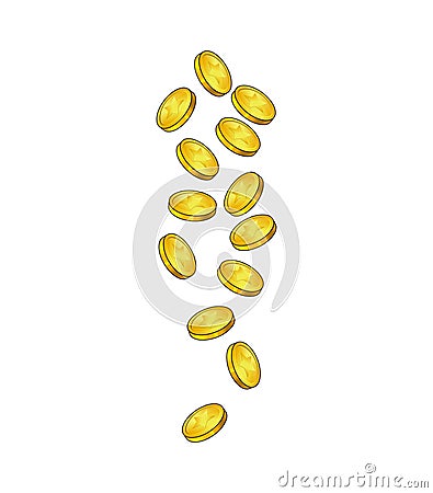 Falling coins, flying gold money, golden rain. Jackpot or success concept. Vector illustration isolated on white background Vector Illustration