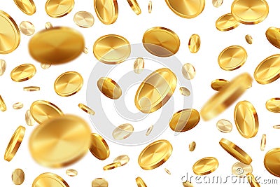 Falling coins. Golden money 3D jackpot cash rain realistic lucky casino win concept. Vector illustration of isolated Vector Illustration