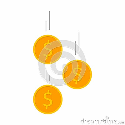 Coin drop, Earn Money, Falling coins, Flat icon Vector Illustration