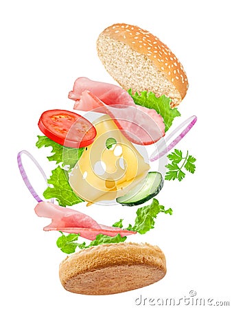 Falling delicious sandwich Stock Photo