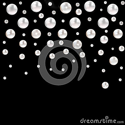 Falling different sized pearls isolated on black background Stock Photo