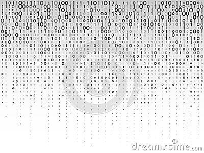 Falling digital numbers on a grey background. Abstract binary computer code. Vector Illustration