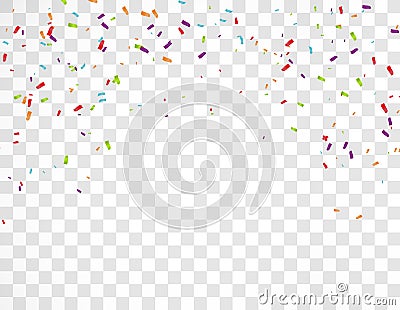 Falling Festive Colorful bright Confetti And Ribbon isolated on Transparent background. Vector Illustration