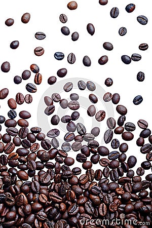 Falling fresh roasted coffee beans Stock Photo