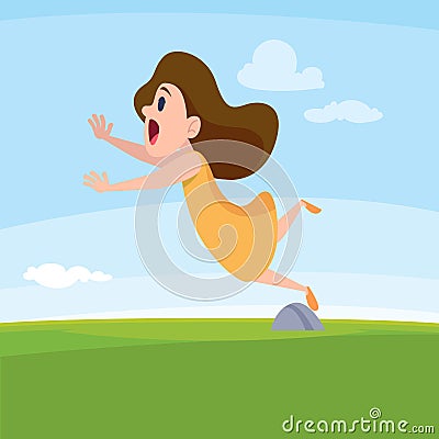Falling girl. outdoor kids falling vector cartoon background Vector Illustration
