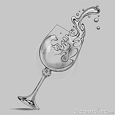 Falling glass with splashed white wine Cartoon Illustration