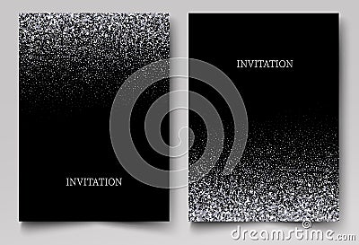 Falling glitter confetti. Vector silver dust, explosion on black background. Sparkling glitter border, festive frame Vector Illustration