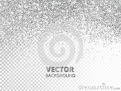 Falling glitter confetti. Vector silver dust isolated on transparent background. Sparkling glitter border, festive frame Vector Illustration