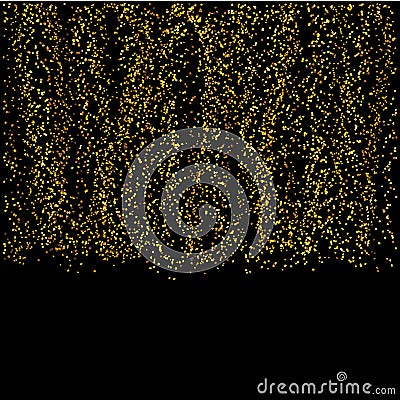 Falling gold particles on black background. Vector Illustration