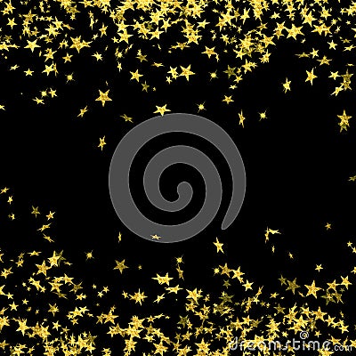 Falling gold stars on black background, falling stars, star rain, gold foil stars, holiday, night, gold, glitter, Christmas Stock Photo