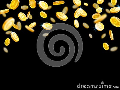 Falling golden coins. Gold money rain, flying coin and golds cash isolated vector illustration Vector Illustration